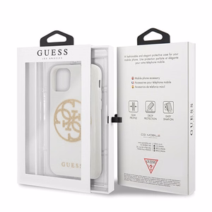Guess GUHCN65TPUWHGLG iPhone 11 Pro Max baltas kietas dėklas Glitter 4G Circle Logo