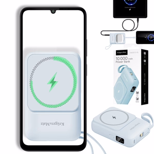 Krüger&Matz magnetinė belaidė išorinė baterija su laidu, 10000 mAh, mėlyna
