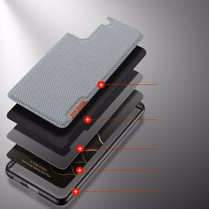 Dux Ducis Fino dėklas yra pagamintas iš nailono medžiagos Samsung Galaxy S22 + (S22 Plus) mėlynas