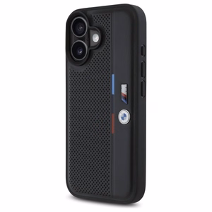 BMW M perforuota trispalvė linija iPhone 16 dėklas - juodas
