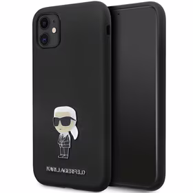 Karl Lagerfeld KLHCN61SMHKNPK dėklas telefonui iPhone 11 / Xr - juodas silikoninis Ikonik metalinis kaištis