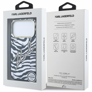 Karl Lagerfeld IML Signature Zebra Glitter MagSafe dėklas, skirtas iPhone 17 Pro / 18 Pro – auksinis