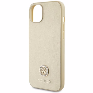 Guess Leather 4G Metal Logo Strass Dėklas telefonui iPhone 15 - auksinis