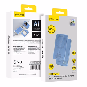 Blavec BJ-04 5000 mAh itin plonas magnetinis išorinis akumuliatorius su „MagSafe“, 7,8 mm, USB-C, 22,5 W, 3 viename (PBBJ04-MC5LB) (spalva: šviesiai mėlyna; stiklo apdaila)