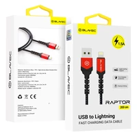 Blavec kabelis Raptor pintas - USB į Lightning - 1,5A 2 metrai Apple CarPlay (CRA-UL15BR20) juodas-raudonas