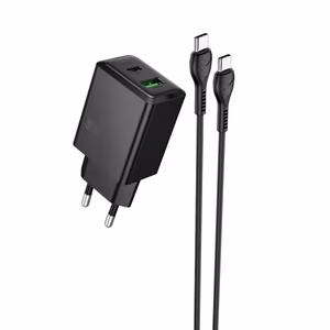 Įkroviklis Hoco N71 30W GaN USB-C/USB-A + USB-C to USB-C cable 1.0m juodas