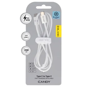 Blavec Cable Candy braided - Type C to Type C - PD 60W 3A 2 metres Apple CarPlay/Android Auto (CCA-CC3W20) white