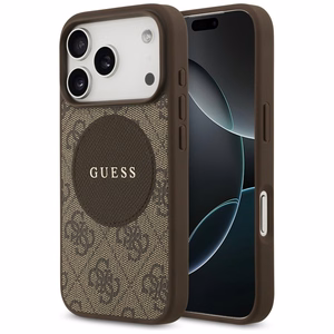 Guess 4G Circle Classic Logo Magnetinis dėklas telefonui iPhone 17 Pro - ruda