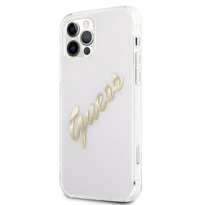Guess GUHCP12MKTRSVGO iPhone 12/12 Pro 6.1" Skaidrus kietas dėklas Vintage Script Auksinis