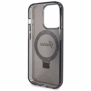 Guess Ring Stand Script Glitter MagSafe dėklas telefonui iPhone 13 Pro / 13 - juodas