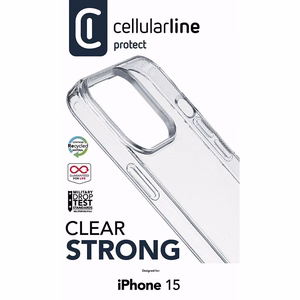 Cellularline Clear Strong dėklas, skirtas iPhone 15, su integruota antibakterine formule, skaidrus