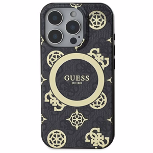 Guess IML Peony On 4G Background Magnetinis dėklas iPhone 16 Pro Max - juodas