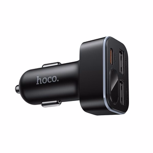 Įkroviklis automobilinis Hoco Z63A 42W (2xUSB 1xUSB-C LCD) juodas