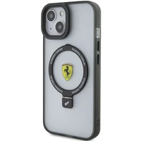 Ferrari FEHMP15SUSCAK iPhone 15 6.1" juodas/juodas kietas dėklas su žiediniu stovu 2023 kolekcija Magnetinis