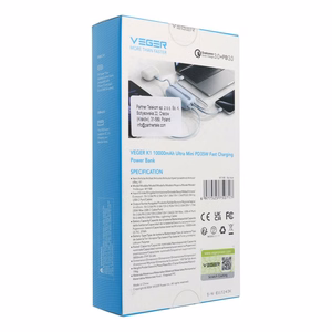 Išorinė baterija VEGER 10000 mAh su įmontuotais kabeliais Type C / Lightning PD QC3.0 35W K1 (W1188) mėlyna