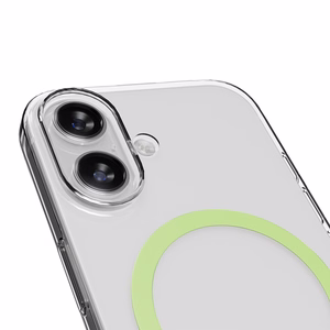 Puro Lite Mag TPU+PC dėklas suderinamas su MagSafe iPhone 17 - skaidrus su žaliu žiedu