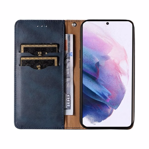 Magnetinis dėklas telefonui Samsung Galaxy S22+ (S22 Plus) su dirželiu, pinigine ir mažu pakabuku - mėlynas