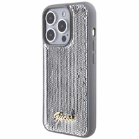 Guess Sequin Script Metal dėklas telefonui iPhone 15 Pro Max - sidabrinis
