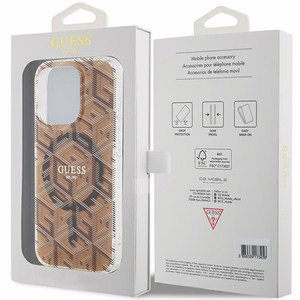 Guess IML GCube MagSafe dėklas telefonui iPhone 15 Pro Max - rudas
