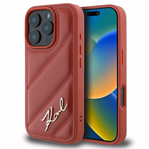 Karl Lagerfeld Dygsniuotas Parašas Dėklas telefonui iPhone 16 Pro - raudonas