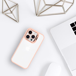 Tel Protect Dėklas telefonui su stovu + kameros stiklas Iphone 14 Pro šviesiai rožinė