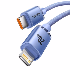 Кабель USB Baseus "Crystal Shine" фиолетовый Type-C / Lightning 200 см (до 20W)