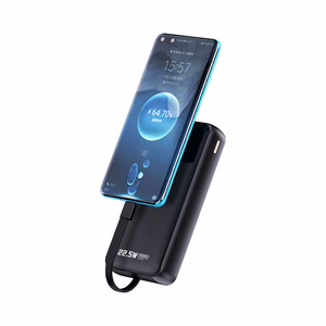 Dudao K15Pro išorinė baterija 20000mAh 22.5W PD USB-C / USB-A / su įmontuotais Lightning ir USB-C kabeliais - juoda
