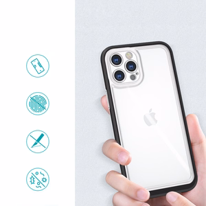 Skaidrus 3in1 dėklas iPhone 12 Pro Max juodo rėmo gelio dangteliu
