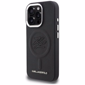 Karl Lagerfeld inicialų ir metalinis logotipas MagSafe dėklas iPhone 16 Pro - juodas