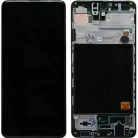 Ekranas Samsung A515 A51 su lietimui jautriu stikliuku ir rėmeliu juodas OLED (real size)