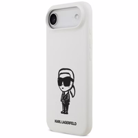 KARL LAGERFELD dėklas telefonui IPHONE 17 Air suderinamas su Magnetine KLHMP17MSKIGROH (Silicone W/ KL Sketch & Logo) baltas