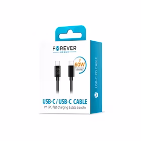 "Forever" kabelis USB-C - USB-C 1,0 m 60W juodas
