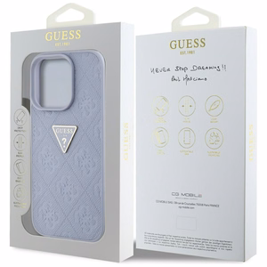 Guess Hot Stamp 4G Pattern Triangle Metal Logo dėklas telefonui iPhone 16 Pro Max - violetinis