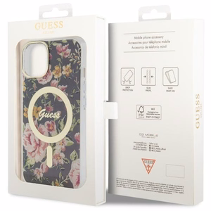 Guess GUHMP14MHCFWSK iPhone 14 Plus 6.7" juodas/juodas kietas dėklas Gėlė Magnetinis