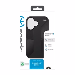 Speck Presidio2 Grip MagSafe dėklas, skirtas iPhone 17 (juodas / Slate Gray / baltas)