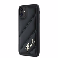 Karl Lagerfeld Diagonal Quilted Script dėklas telefonui iPhone 11 / Xr - juodas