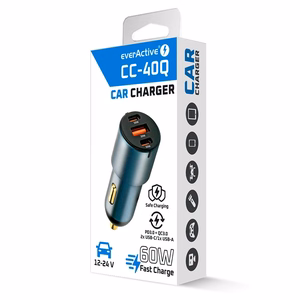 Automobilinis įkroviklis everActive CC-40Q USB QC3.0 + 2x USB-C PD 60W