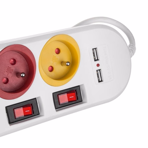 Maclean power strip, extender 4 sockets + 2xUSB, with switches, 250VAC/10A, 2.1A 5V, 1.5m, white, MCE229 W