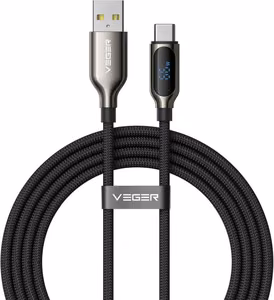 Kabelis su LED ekranu, USB A į Type C, VEGER PD 3A 66W, AC1-XHJ, 1,2 m, juodas