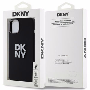DKNY skystojo silikono metalinio logotipo dėklas telefonui iPhone 15 Plus / 14 Plus - juodas