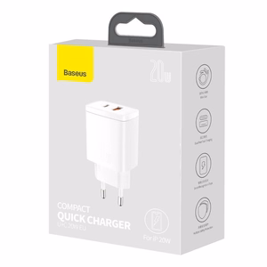Įkroviklis Baseus (CCXJ-B02) (1xUSB-C;1xUSB 3A 20W) baltas