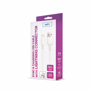 "Setty" kabelis USB - "Lightning" 3,0 m 2A baltas NAUJIENA