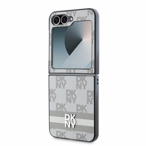 DKNY Checkered Pattern Printed Stripes Dėklas telefonui Samsung Galaxy Z Flip 6 - smėlinas