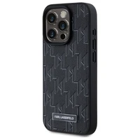 Karl Lagerfeld Odinė monograma Metalinis logotipas Magnetinis dėklas telefonui iPhone 15 Pro - juodas