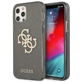 Guess GUHCP12LPCUGL4GBK iPhone 12 Pro Max 6.7" juodas/juodas kietas dėklas Blizgesys 4G Didelis Logotipas
