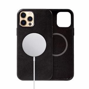 Crong Essential Cover Magnetic dirbtinės odos dėklas, skirtas iPhone 12 Pro Max, su MagSafe, juodas