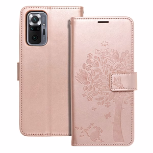 MEZZO knygos tipo dėklas telefonui XIAOMI Redmi Note 10 Pro su medžiu, rožinio aukso spalvos