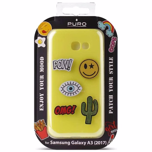 PURO Patch Mania dėklas, skirtas Samsung Galaxy A3 (2017), su 5 dekoratyvinėmis aplikacijomis, geltonas