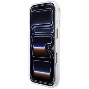 Guess IML 4G Script Metal dėklas, skirtas iPhone 18 Pro / 17 Pro, baltas