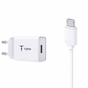 SIENINIS ĮKROVIKLIS T-PHOX MINI-EU MICRO USB BALTAS 1.2M 2.4A